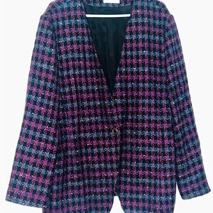 Maison Christine Tall Girl Tweed Blazer jacket Womens XXL Plaid 2XL Houndstooth